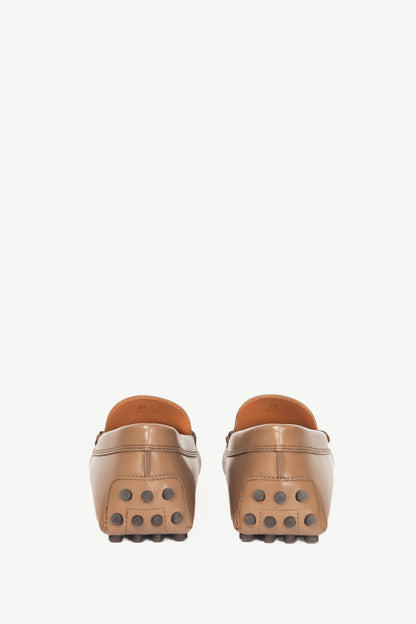 Tod's Gommino Brown Buffed Leather Logo-Bar Driving Shoes