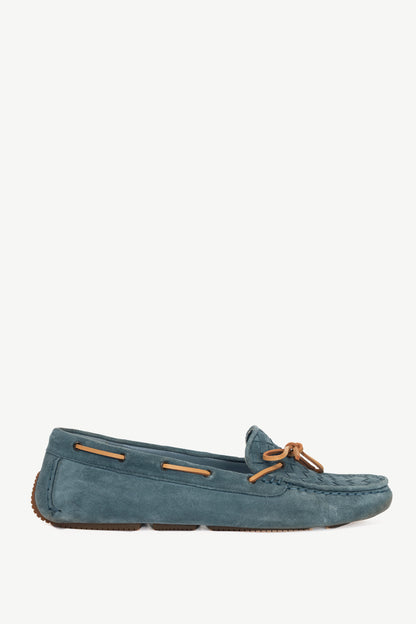 Bottega Veneta Blue Suede Intrecciato Bow Driving Shoes