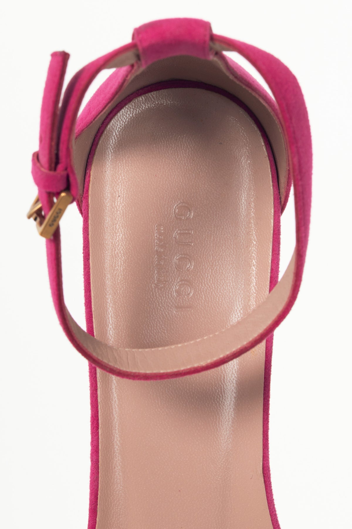 Gucci Liliane Fuchsia Suede Horsebit Ankle-Strap Sandals