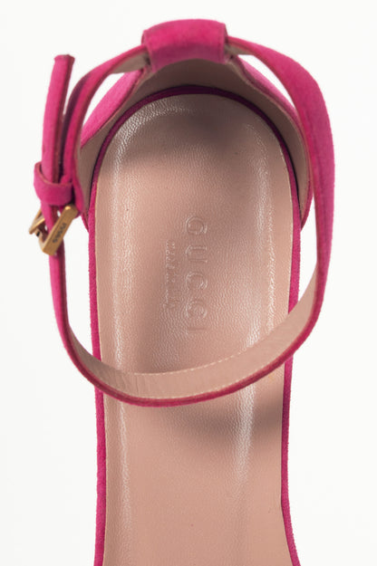 Gucci Liliane Fuchsia Suede Horsebit Ankle-Strap Sandals