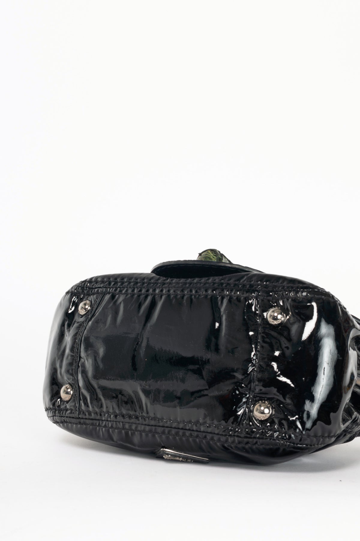 Prada AW10 Pattina Sottospalla Nero Vernice & Green Croc-Embossed Leather Handbag