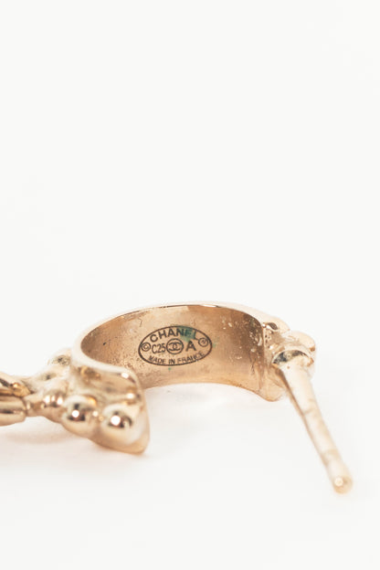 Chanel 25A Gold-Tone CC-Drop Hoop Earrings