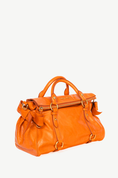 Miu Miu Bauletto Papaya Vitello Lux Bow Tote