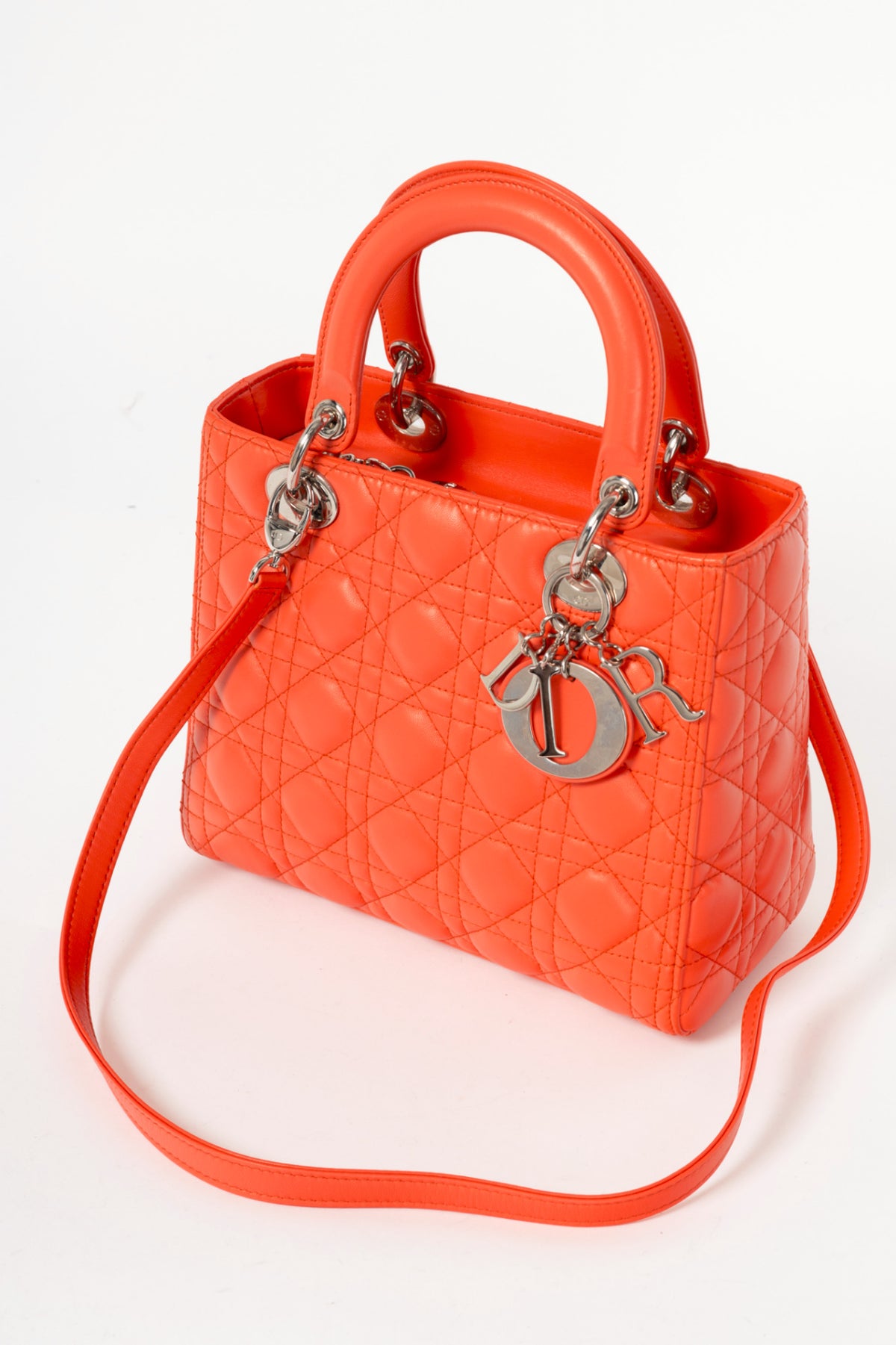 Christian Dior Lady Dior Medium "Orange" Cannage Leather Tote