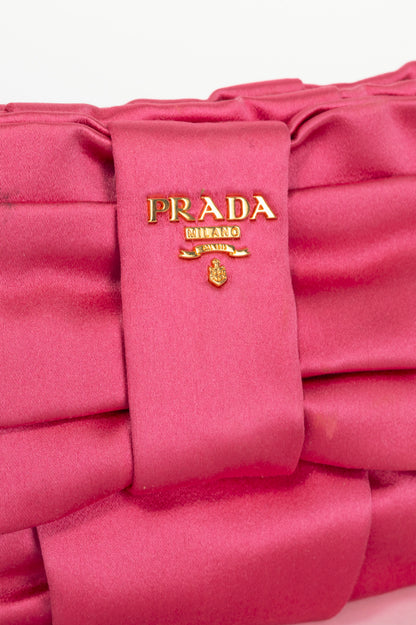 Prada Necessaire Fuxia Raso Bow Zip Wristlet