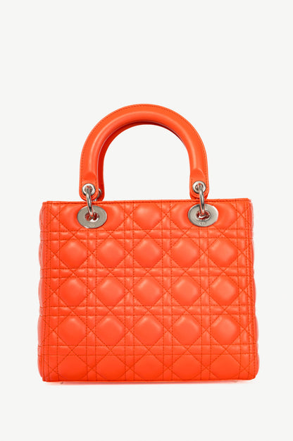 Christian Dior Lady Dior Medium "Orange" Cannage Leather Tote
