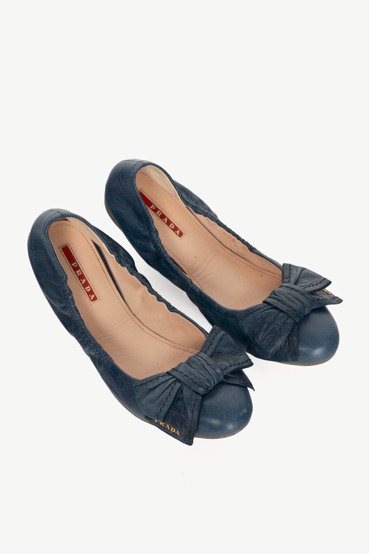Prada AW13 Blue Leather Bow Scrunch Ballet Flats