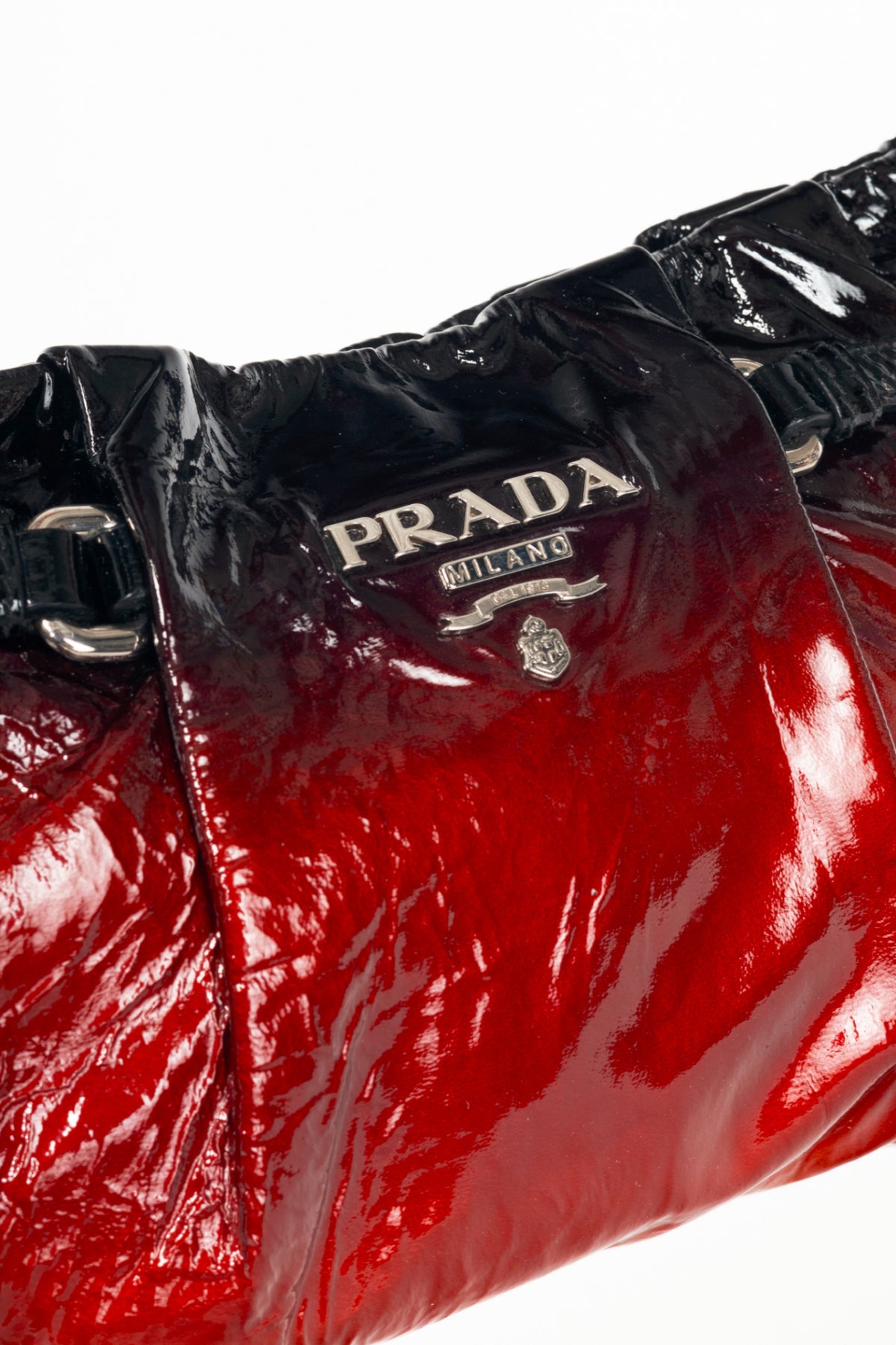 Prada Rosso & Argento Vernice Sfumata Gradient Patent Leather Handbag