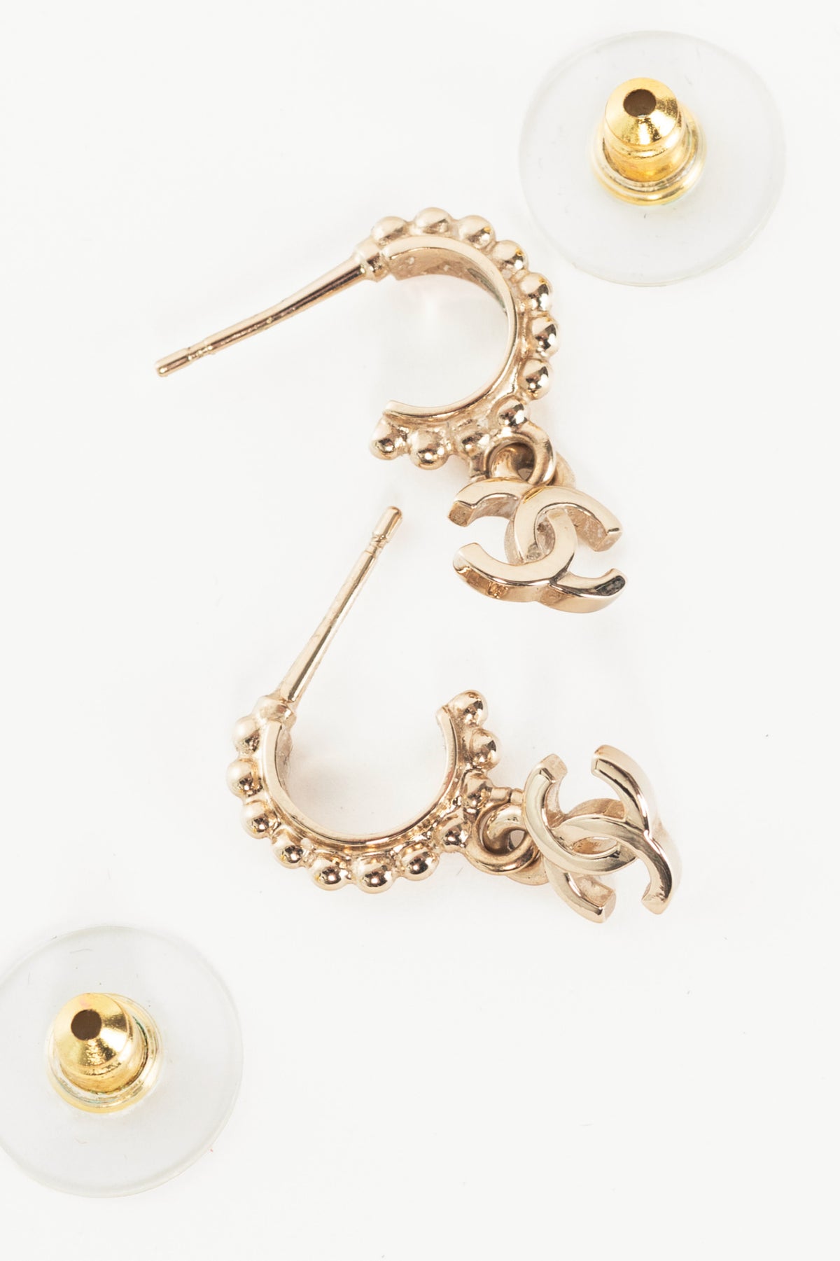 Chanel 25A Gold-Tone CC-Drop Hoop Earrings