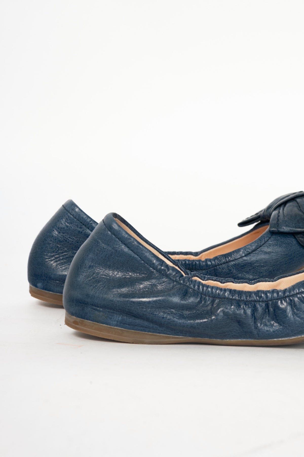 Prada AW13 Blue Leather Bow Scrunch Ballet Flats