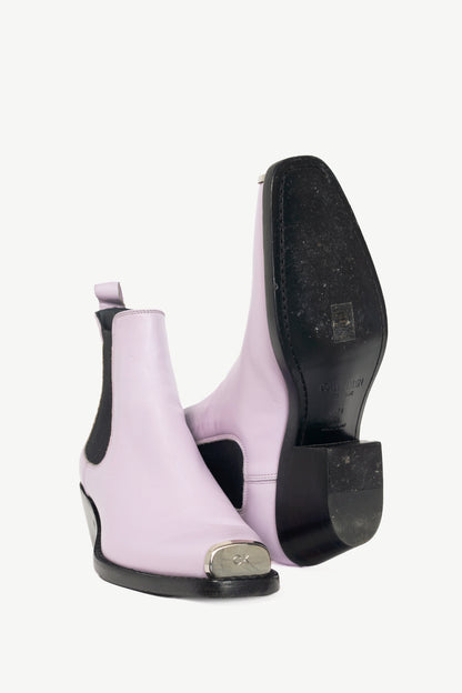 Calvin Klein 205W39NYC Claire Purple Leather Western Chelsea Boots