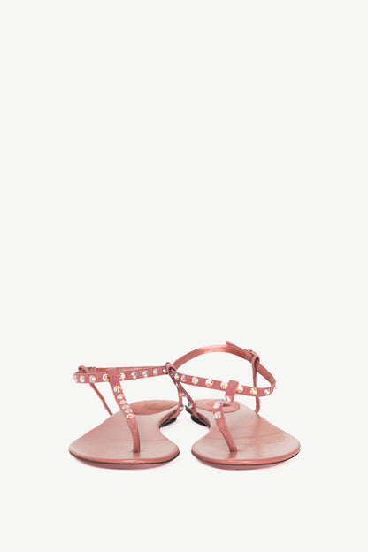Gucci Yulia Pink Suede Crystal-Embellished Flat T-Strap Sandals
