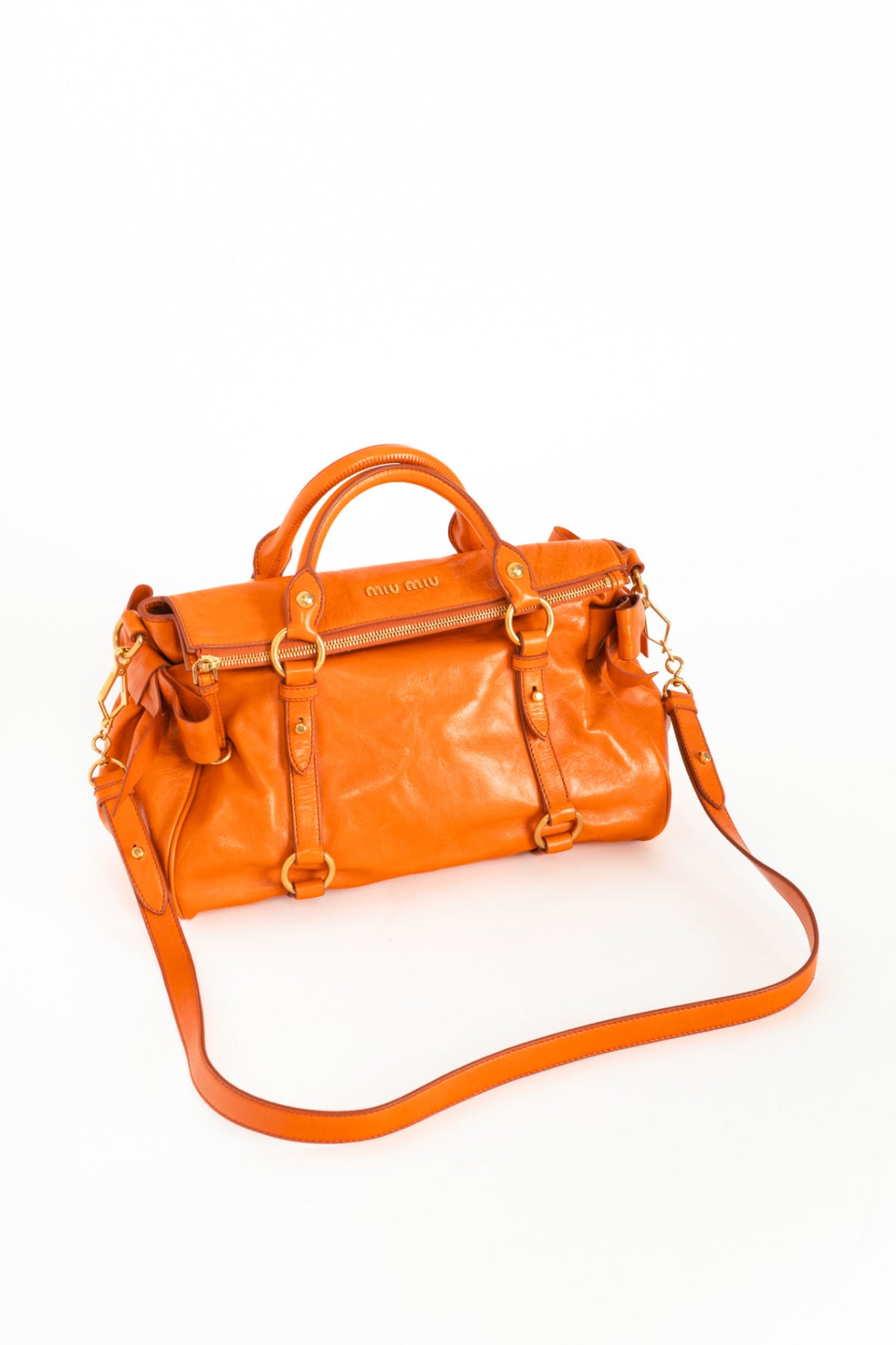 Miu Miu Bauletto Papaya Vitello Lux Bow Tote