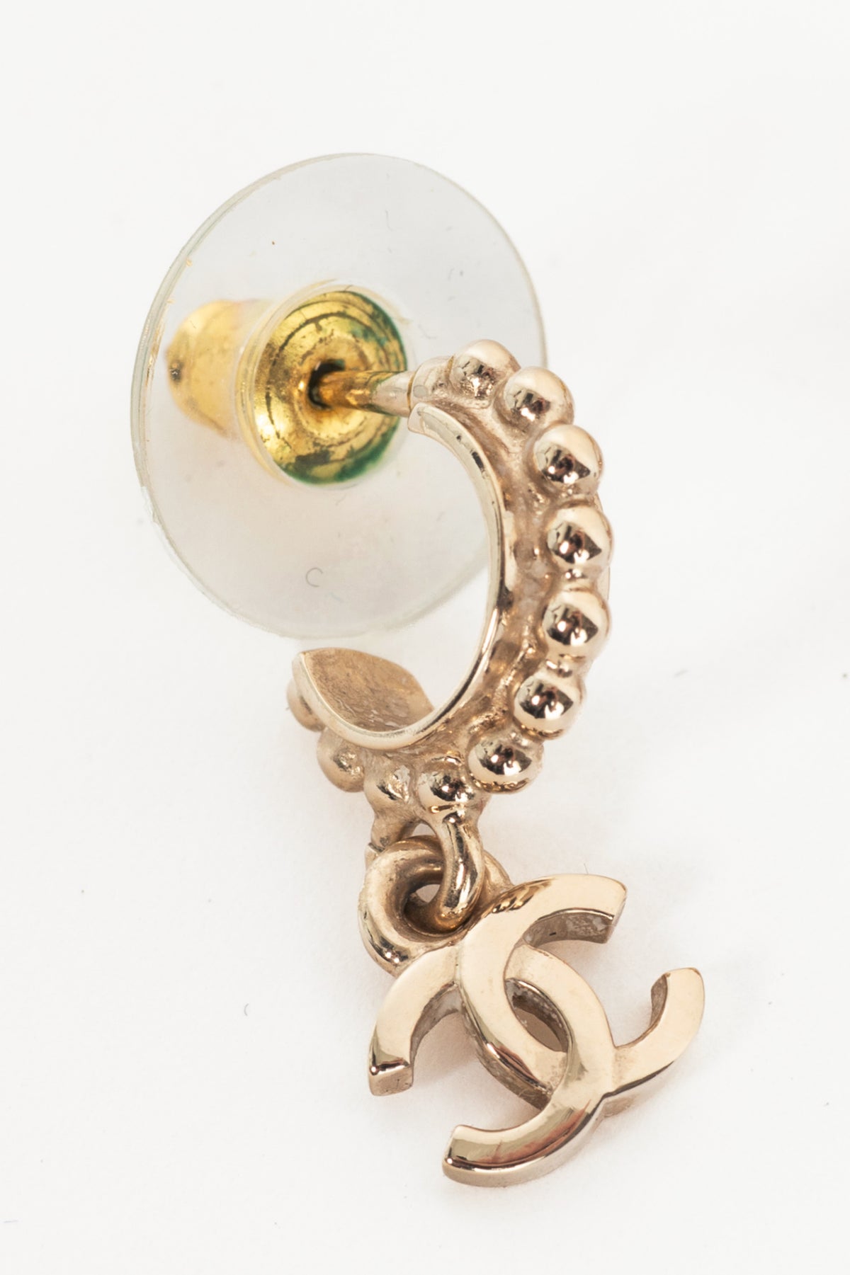 Chanel 25A Gold-Tone CC-Drop Hoop Earrings