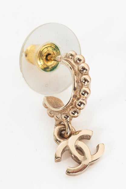 Chanel 25A Gold-Tone CC-Drop Hoop Earrings