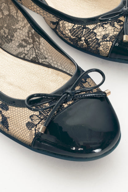 Jimmy Choo Waltz Navy Lace & Patent Leather Bow Ballet Flats