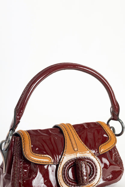Prada AW10 Pattina Sottospalla Amarena & Cammello Vernice Leather Handbag