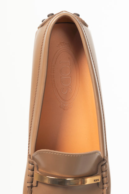 Tod's Gommino Brown Buffed Leather Logo-Bar Driving Shoes