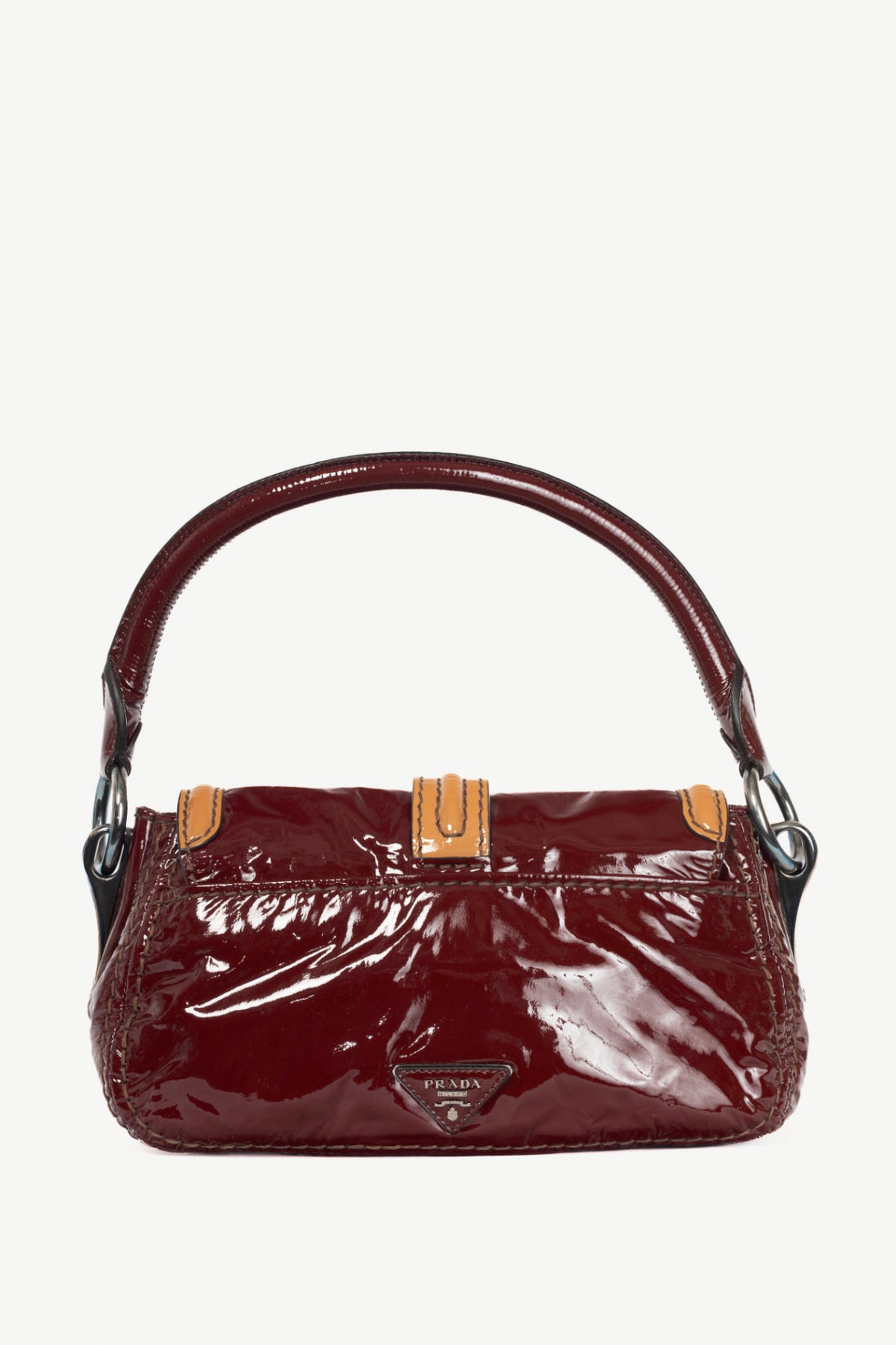 Prada AW10 Pattina Sottospalla Amarena & Cammello Vernice Leather Handbag
