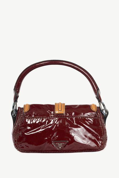 Prada AW10 Pattina Sottospalla Amarena & Cammello Vernice Leather Handbag