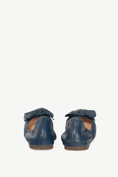 Prada AW13 Blue Leather Bow Scrunch Ballet Flats