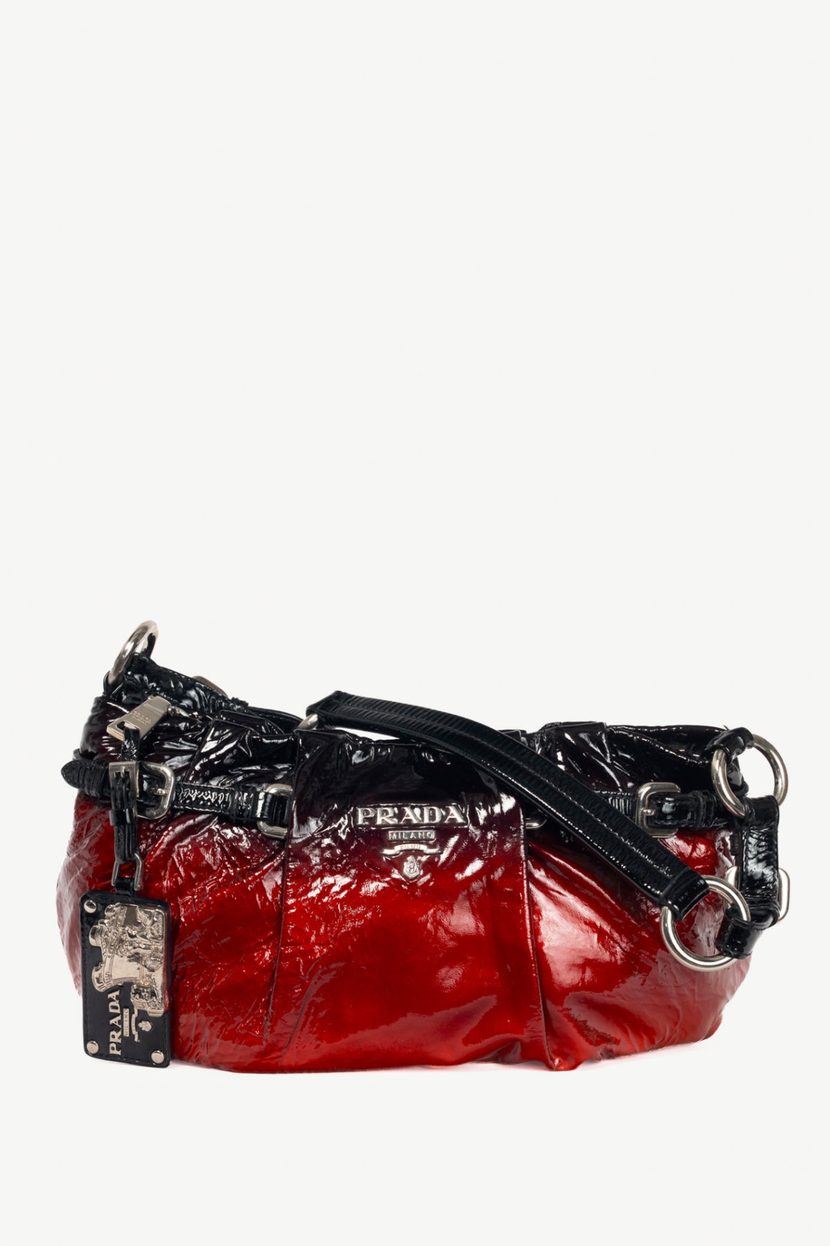 Prada Rosso & Argento Vernice Sfumata Gradient Patent Leather Handbag