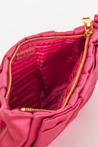 Prada Necessaire Fuxia Raso Bow Zip Wristlet