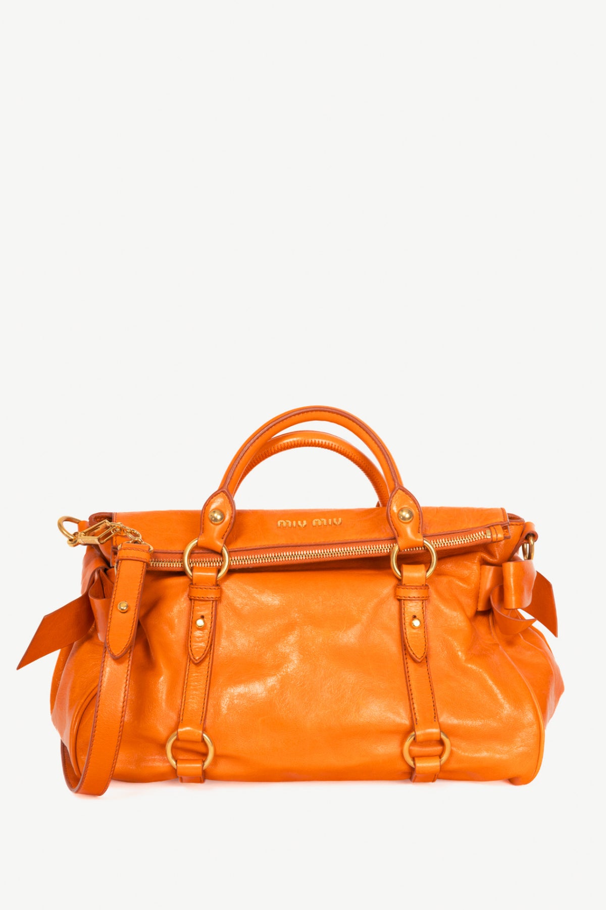 Miu Miu Bauletto Papaya Vitello Lux Bow Tote
