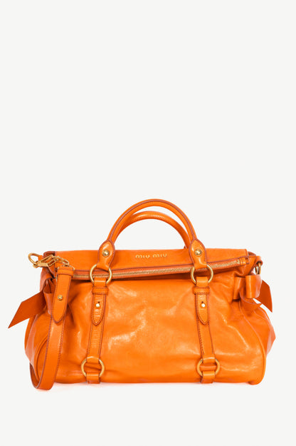 Miu Miu Bauletto Papaya Vitello Lux Bow Tote