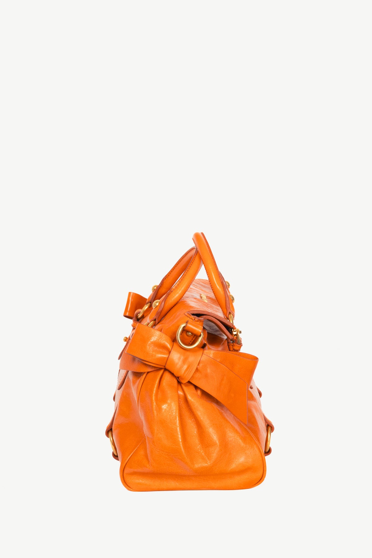 Miu Miu Bauletto Papaya Vitello Lux Bow Tote