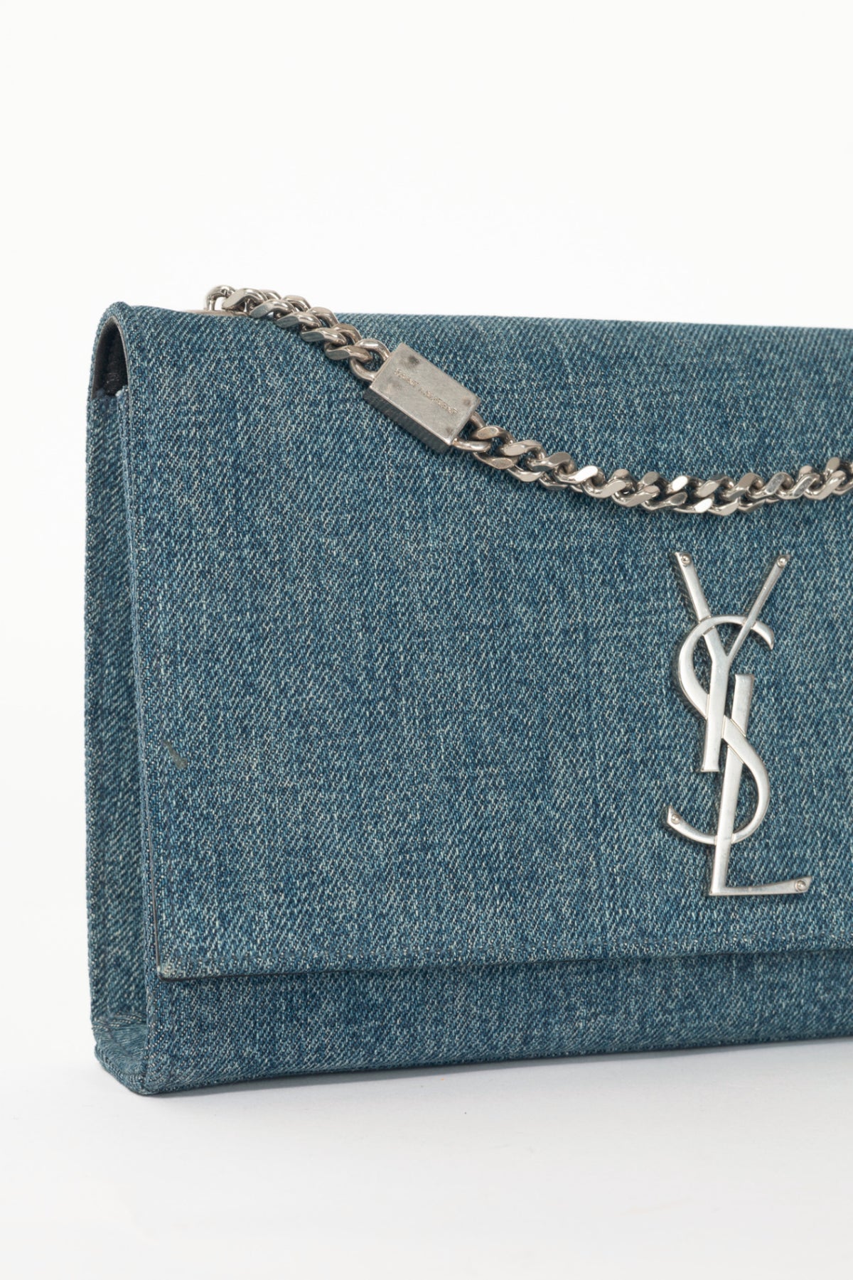 Saint Laurent Kate Medium Blue Denim YSL Monogramme Shoulder Bag