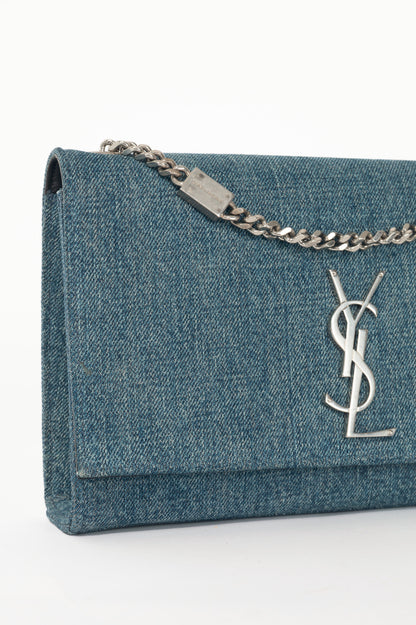 Saint Laurent Kate Medium Blue Denim YSL Monogramme Shoulder Bag