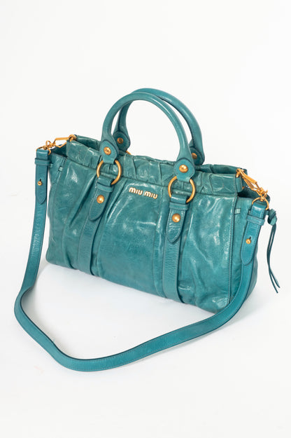 Miu Miu Teal Leather Large Satchel