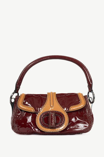 Prada AW10 Pattina Sottospalla Amarena & Cammello Vernice Leather Handbag
