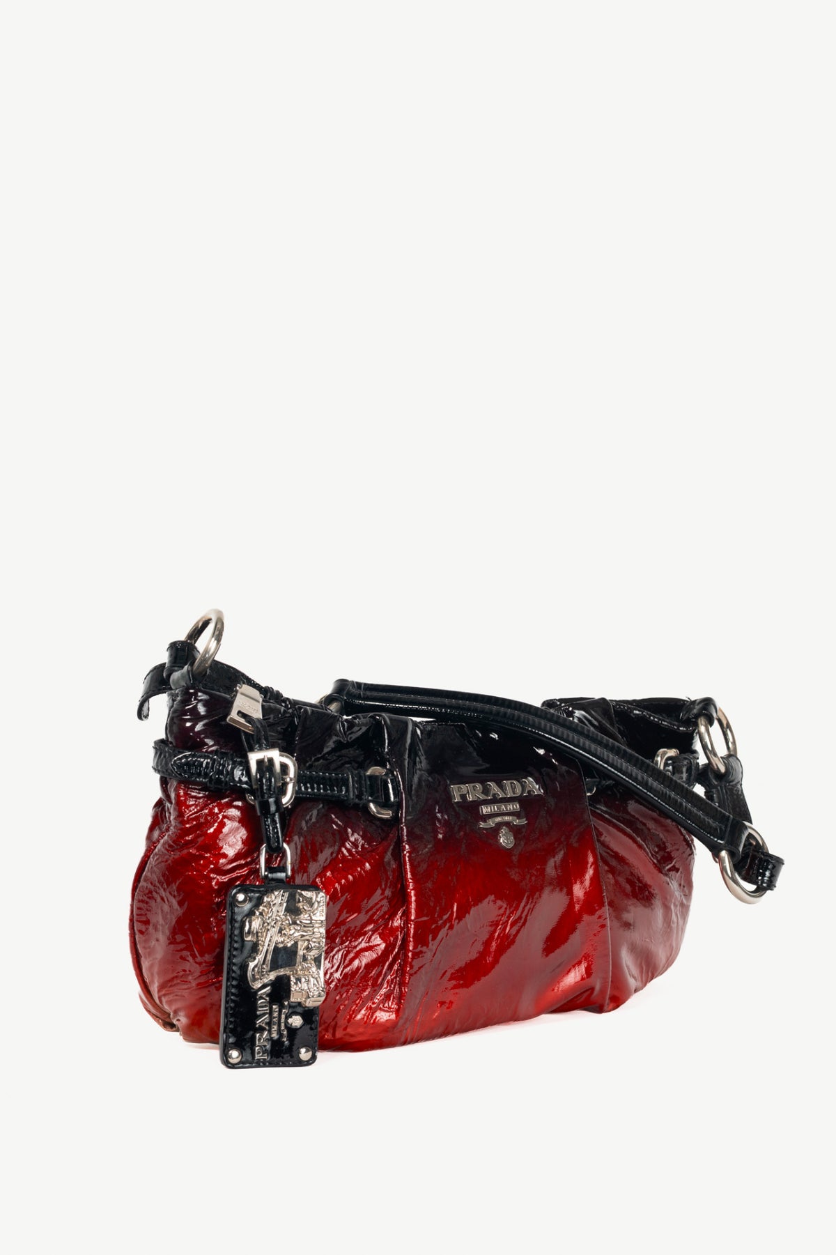 Prada Rosso & Argento Vernice Sfumata Gradient Patent Leather Handbag