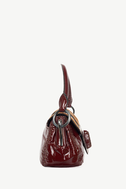 Prada AW10 Pattina Sottospalla Amarena & Cammello Vernice Leather Handbag