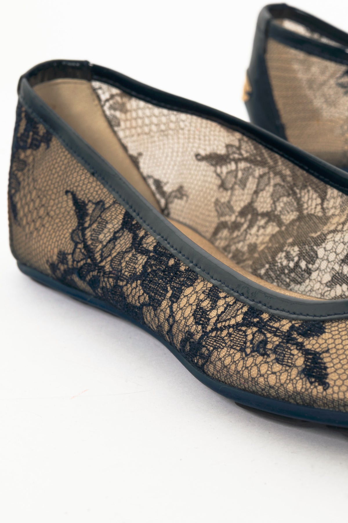Jimmy Choo Waltz Navy Lace & Patent Leather Bow Ballet Flats