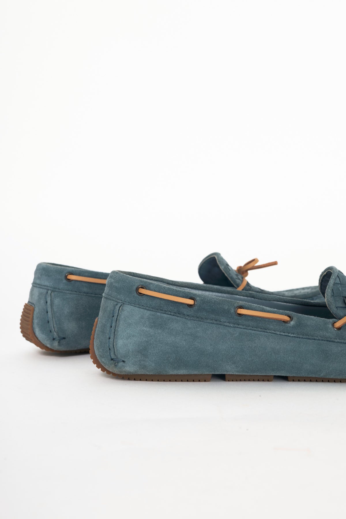 Bottega Veneta Blue Suede Intrecciato Bow Driving Shoes