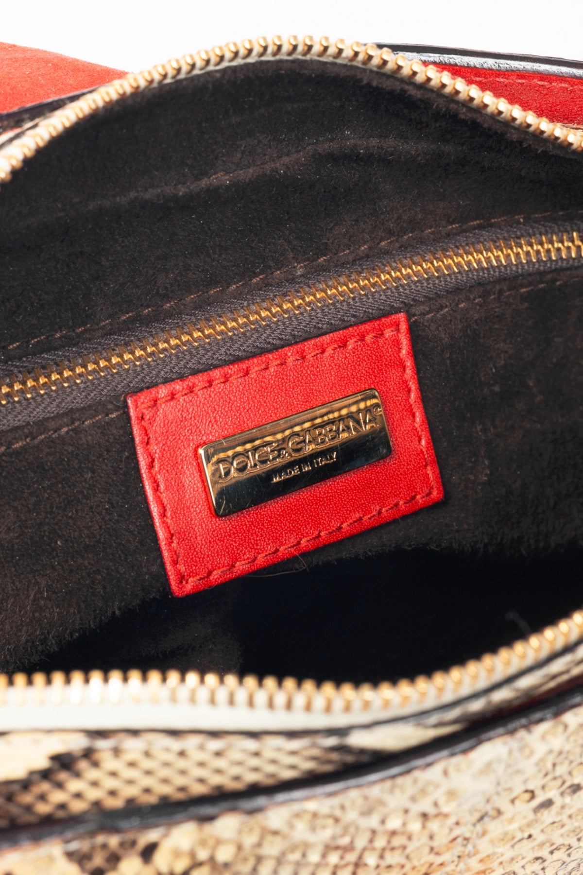 Dolce & Gabbana Beige Python & Red Croc-Embossed Leather Studded Handbag