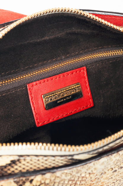 Dolce & Gabbana Beige Python & Red Croc-Embossed Leather Studded Handbag
