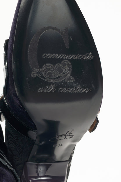 John Fluevog Celestial Communication Cassiopeia Purple Velvet Loafer Pumps