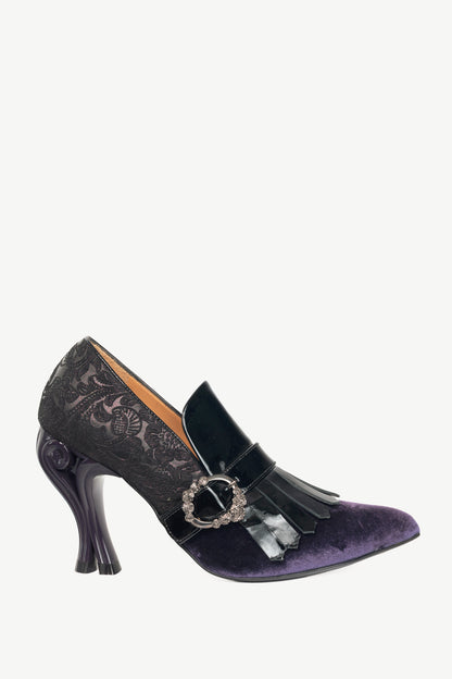 John Fluevog Celestial Communication Cassiopeia Purple Velvet Loafer Pumps