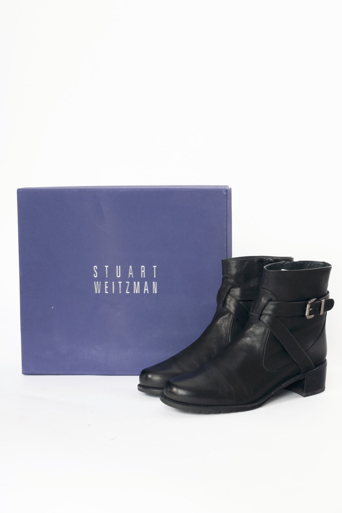 Stuart Weitzman Walkin Black Vecchio Nappa Buckled Ankle Boots