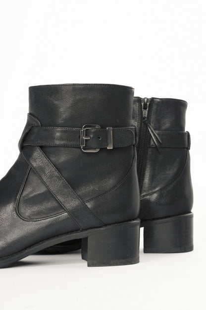 Stuart Weitzman Walkin Black Vecchio Nappa Buckled Ankle Boots