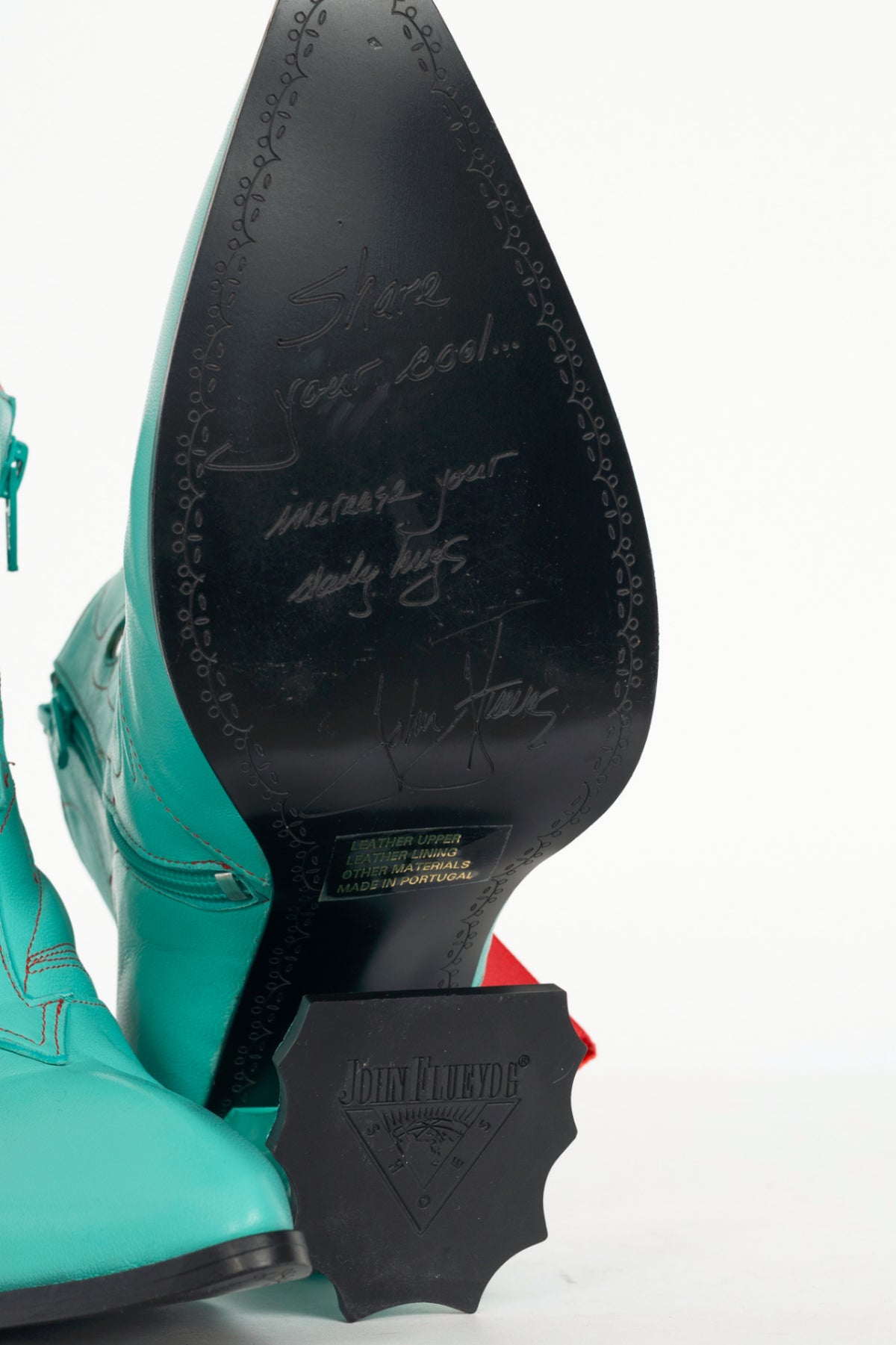 John Fluevog Deliverance Jodie Aqua Embroidered Side-Lace Ankle Boots