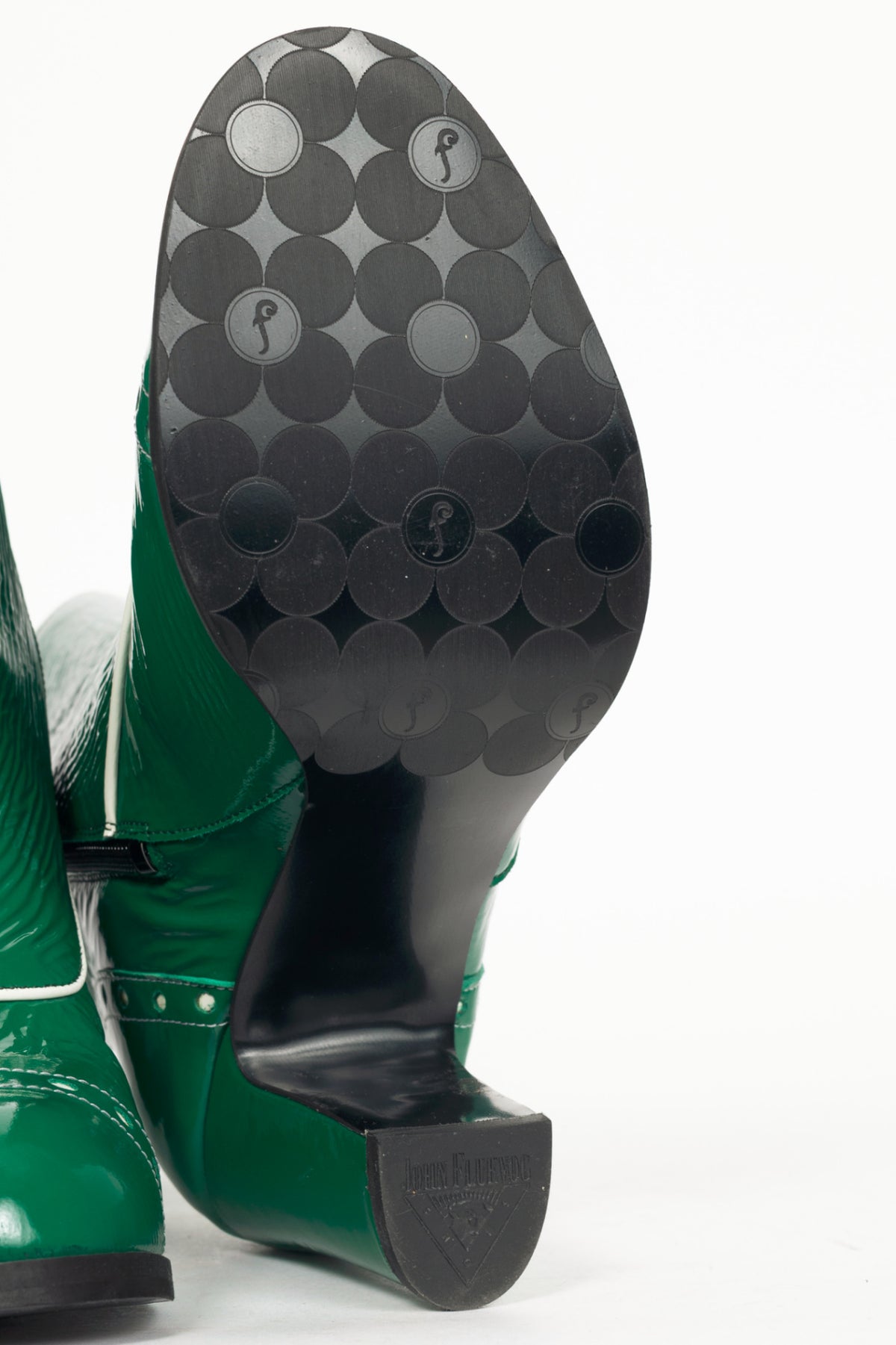 John Fluevog Attic Denise Green Patent Decorative-Button Boots