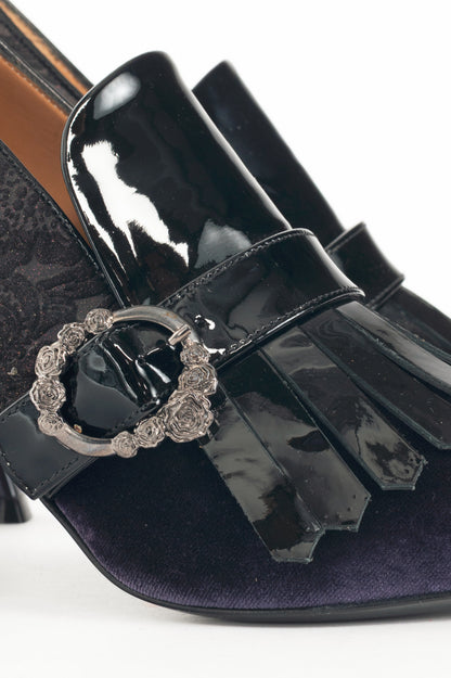 John Fluevog Celestial Communication Cassiopeia Purple Velvet Loafer Pumps