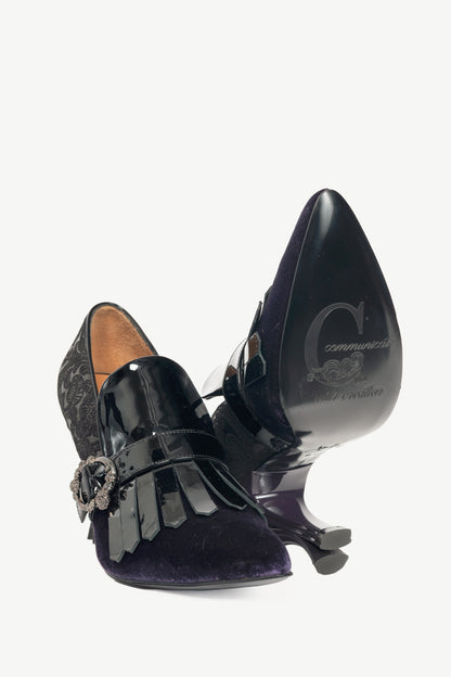 John Fluevog Celestial Communication Cassiopeia Purple Velvet Loafer Pumps