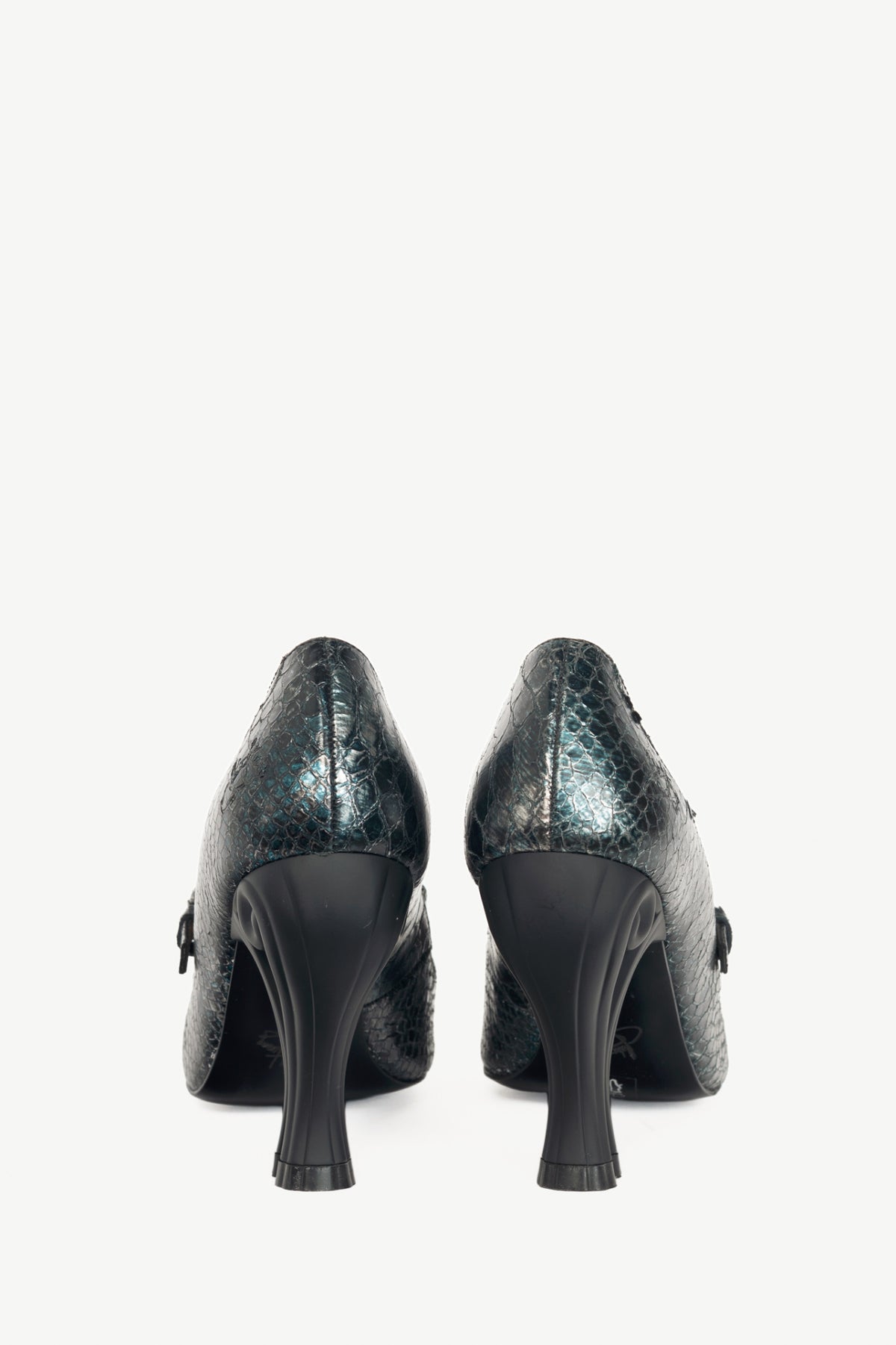 John Fluevog Celestial Communication Linda Clayton Blue Snake Loafer Pumps