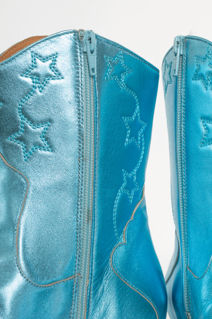 John Fluevog Firefly Noctiluca Metallic Blue Western Boots